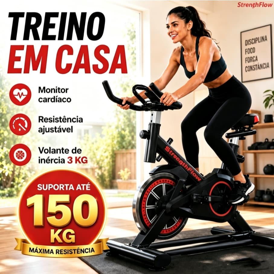 Bicicleta Spinning Ergométrica para Exercícios Monitor Profissional Suporta até 150kg Bike de Academia Treino em Casa