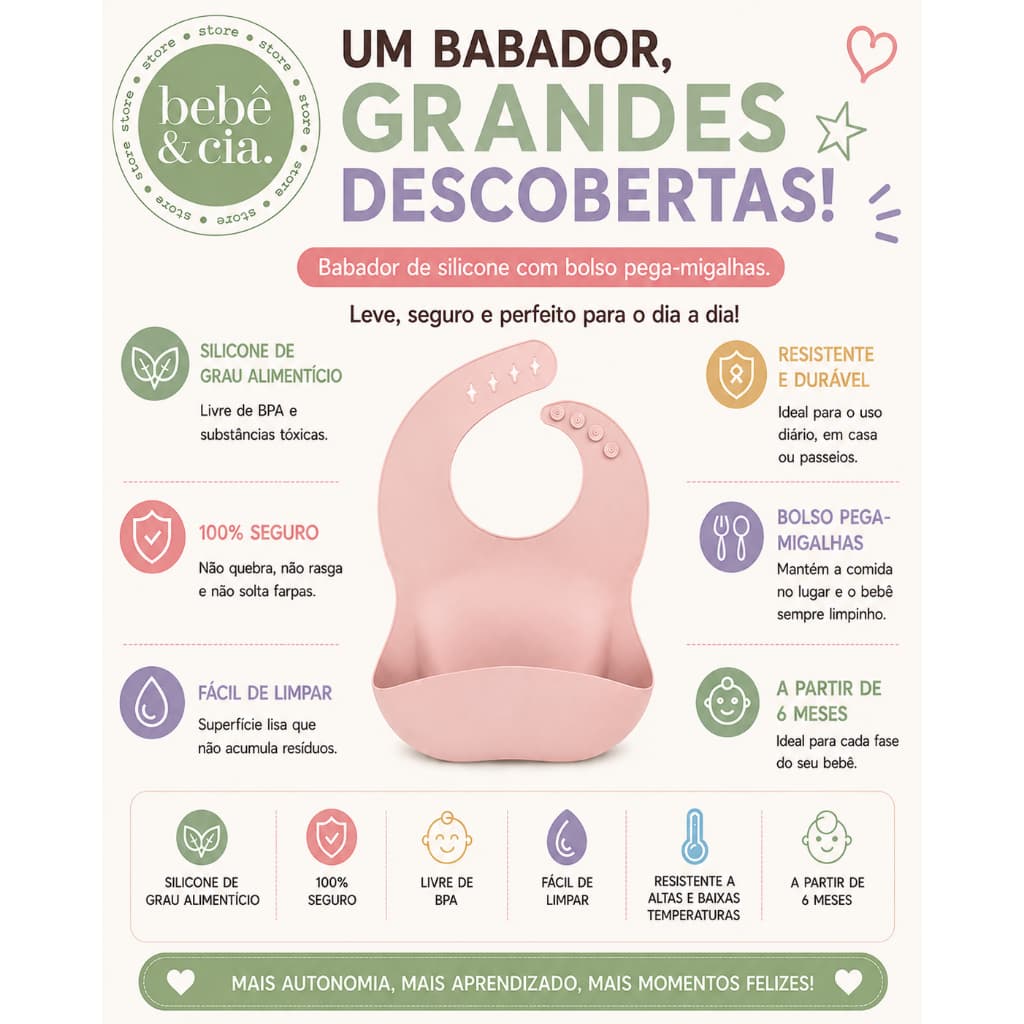 Babador de Silicone INFANTIL   – ROSA