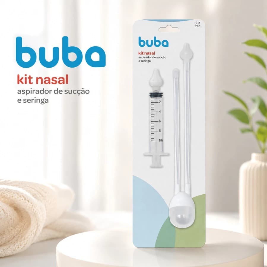 Kit Aspirador Sucção e Seringa Lavador Nasal Coriza Buba ref. 16174