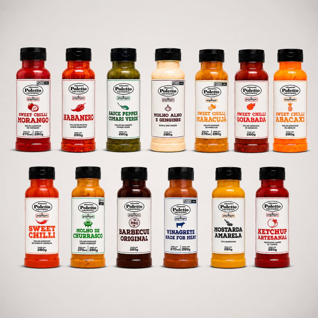 Molho Poletto Premium Agridoce Sweet Chilli Para Churrasco Gourmet Monte Seu Kit Escolha Entre 13 Sabores - 280g