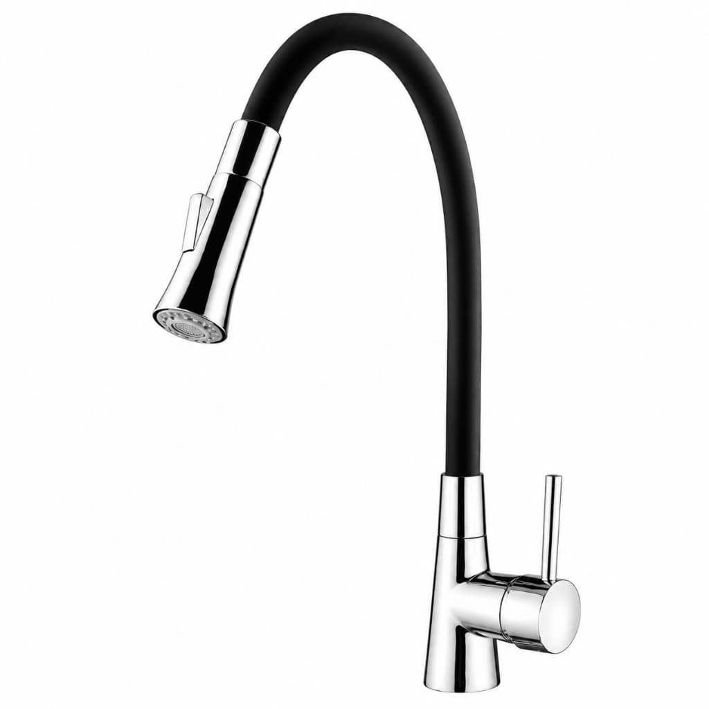 Misturador Monocomando De Mesa Bica Flex Preto Cromado Lorenzetti 2257 B27 Para Cozinha Moderna