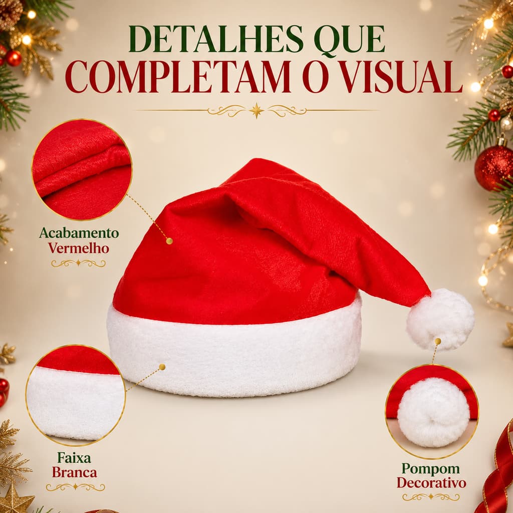 Gorro Papai Noel Vermelho Natalina Com Pompom Para Festa