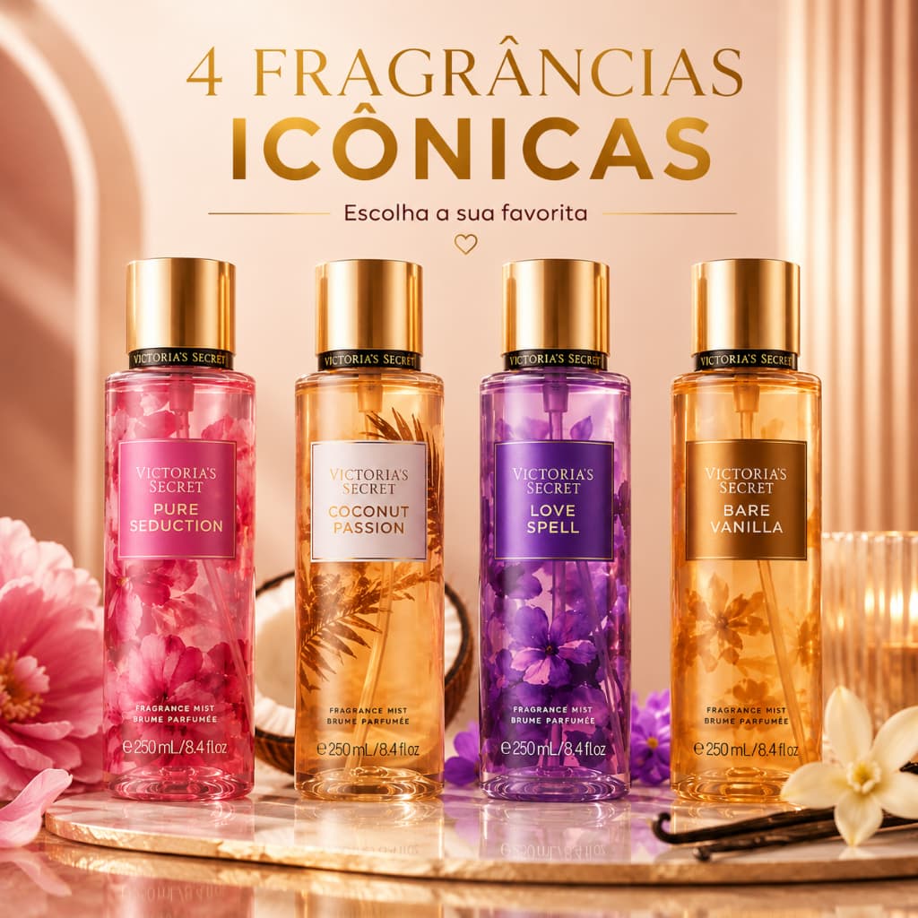 Kit 1,2,3 Ou 4 Body Splash Glitter VS Love Spell Pure Seduction Vanilla Coconut