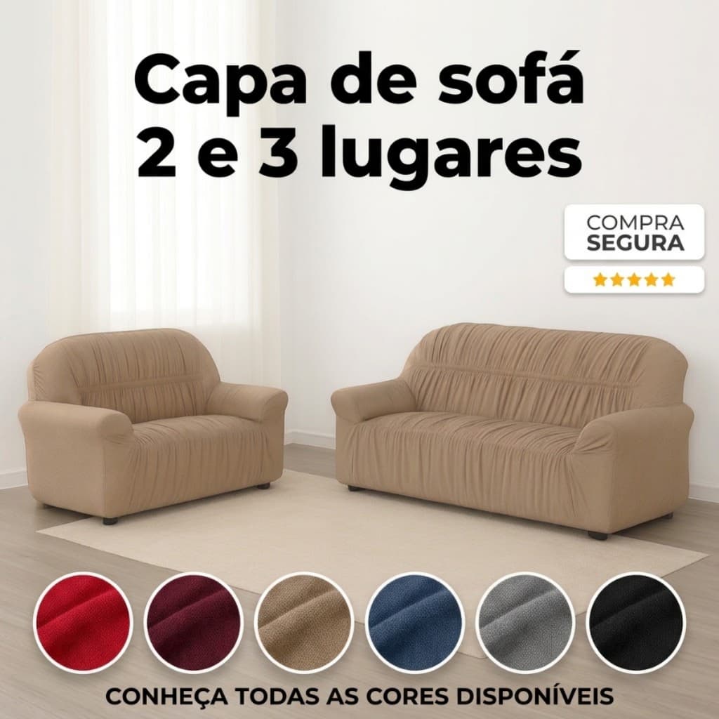 Capa de Sofá Protetora Elasticada 2 e/ou 3 Lugares Lavável Confortável Proteção Contra Sujeiras