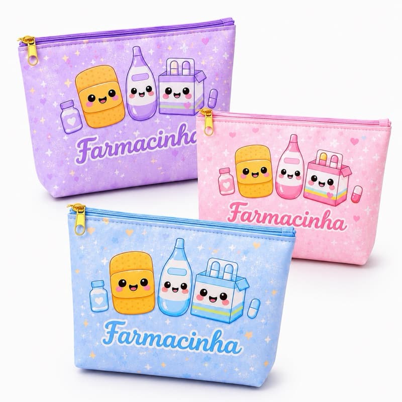Necessaire Farmacinha Personalizada 20x14cm Porta Remédios útil Organizador bolsinha Medicamentos Bolsa Viagem remédio
