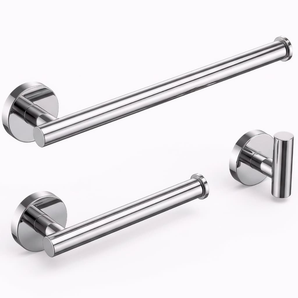 Kit de Acessórios de Banheiro ou Lavabo com 3 peças Tubular Aço Inox Polido