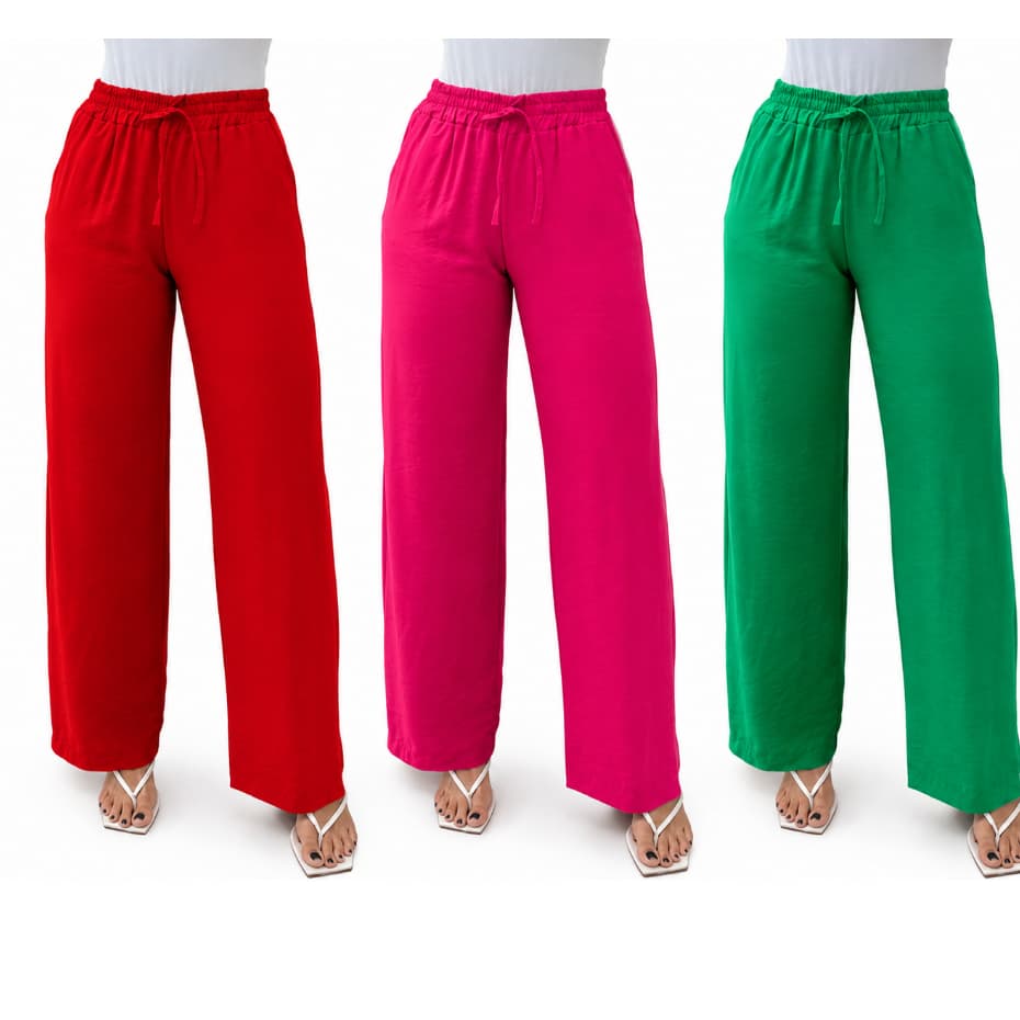 Calça Pantalona Femenina  Duna Forrada Com Bolso