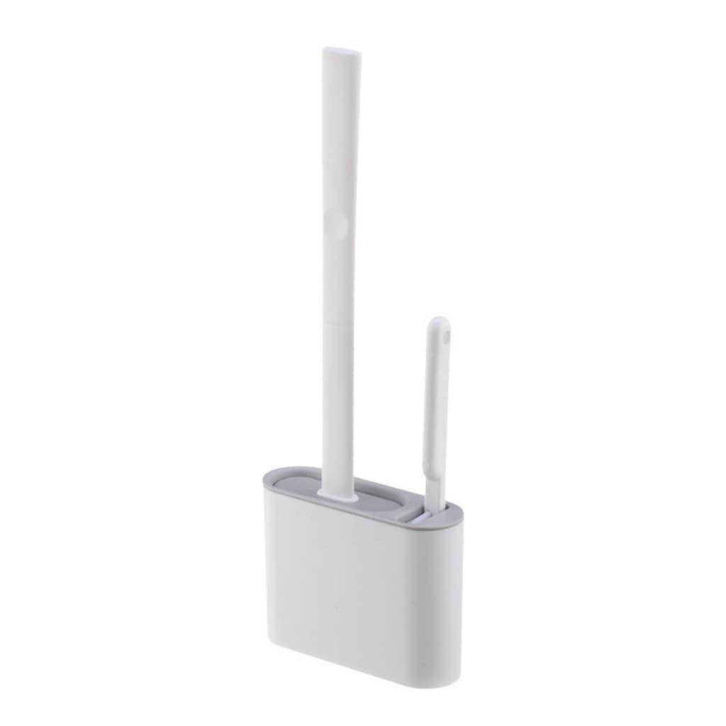 Kit Escova para Vaso Sanitário com Suporte de Parede e Escova Auxiliar, Branco