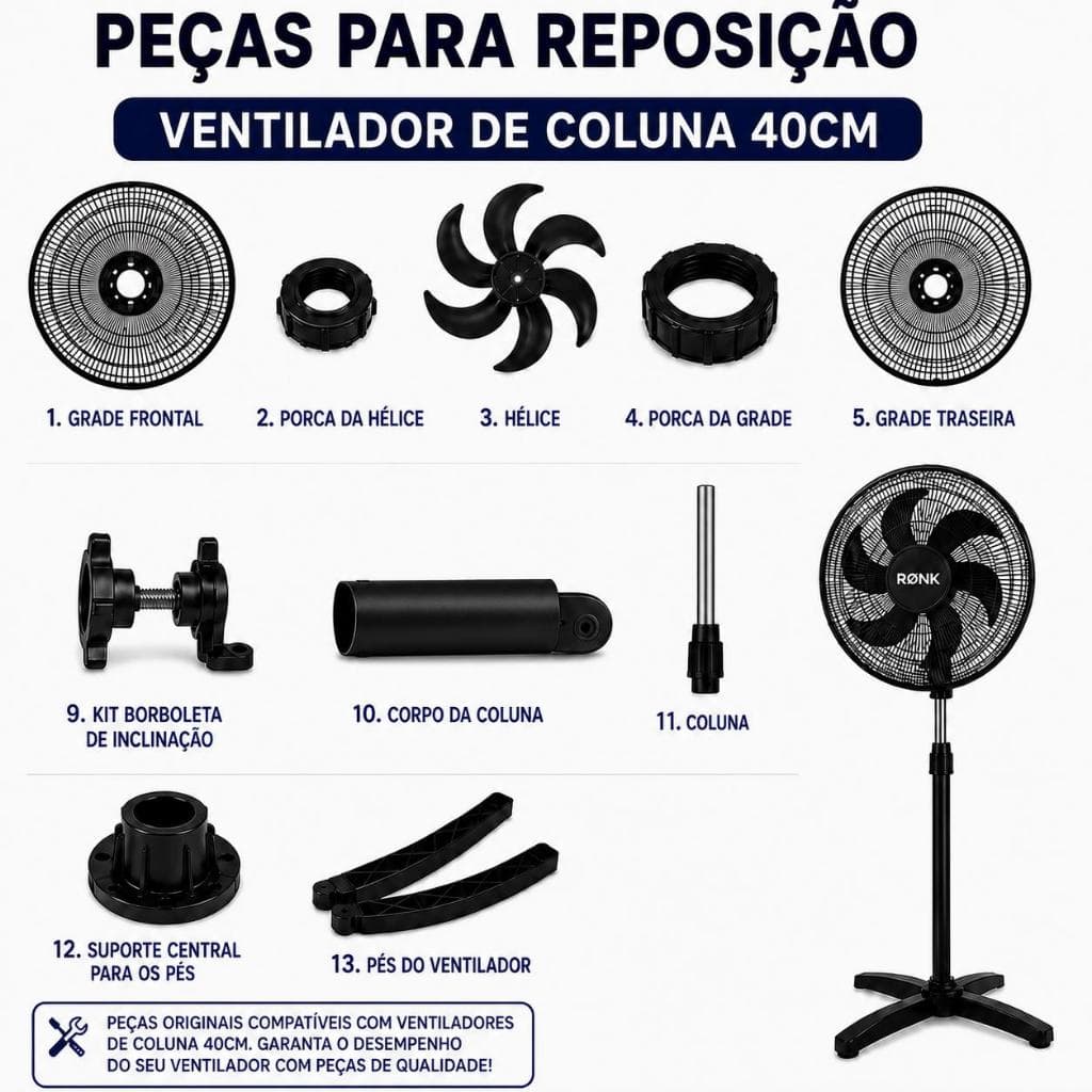 Peças Para Reposição Do Ventilador De Coluna 40Cm