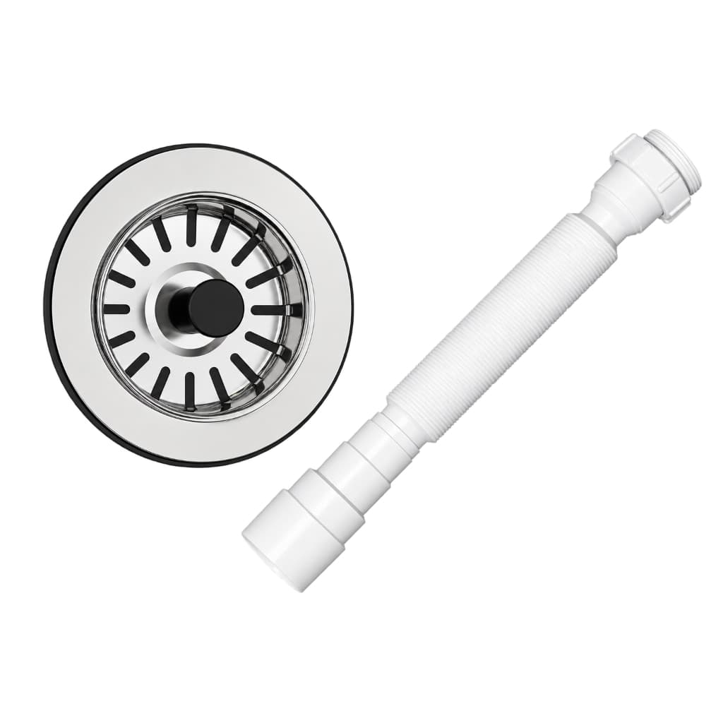 Válvula Escoamento Inox Pia Cozinha 3.1/2 Puxador + Tubo Extensivo Sifão Simples