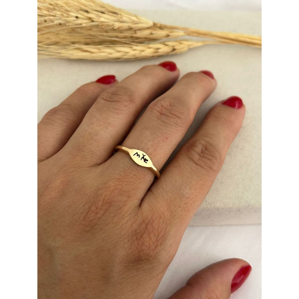 Anel Chapinha Oval Personalizado em Banho de Ouro