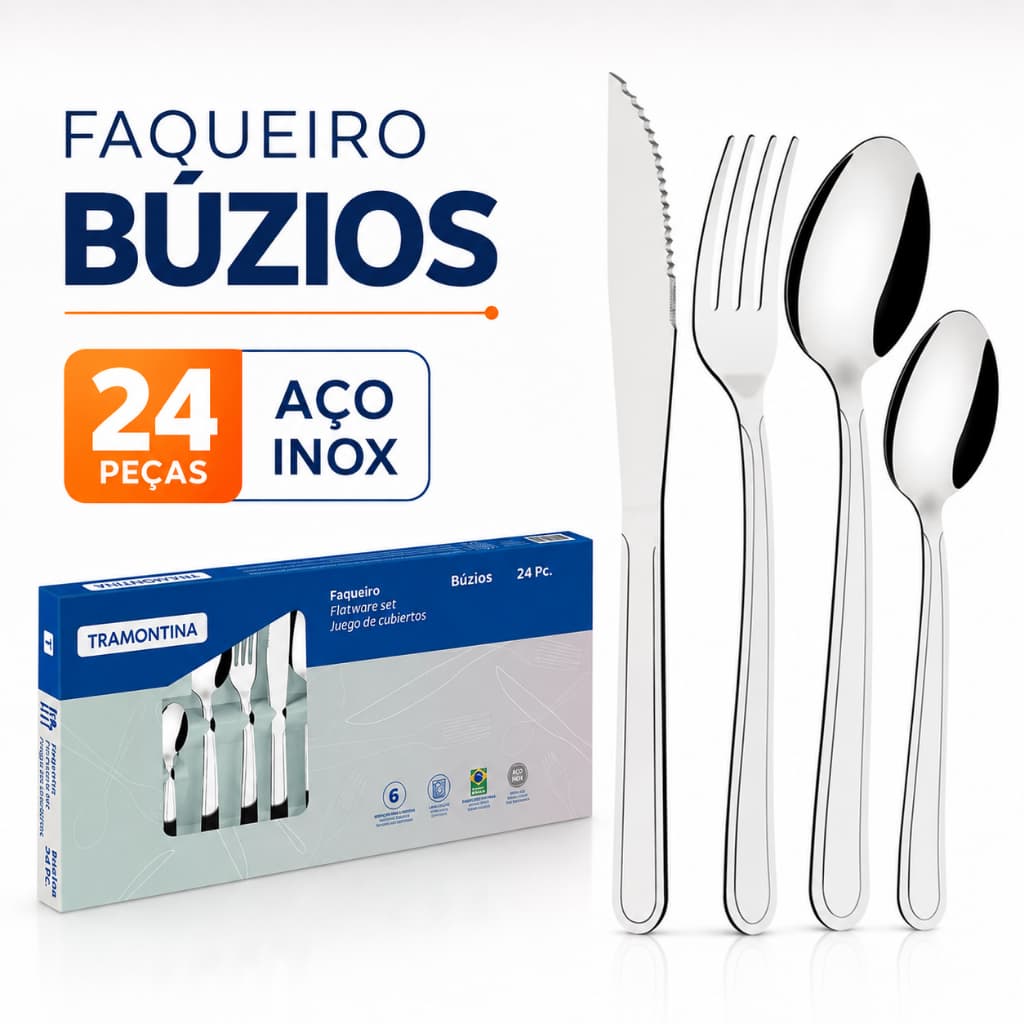 Jogo De Talheres Faqueiro 24pcs Búzios Aço Inox Tramontina