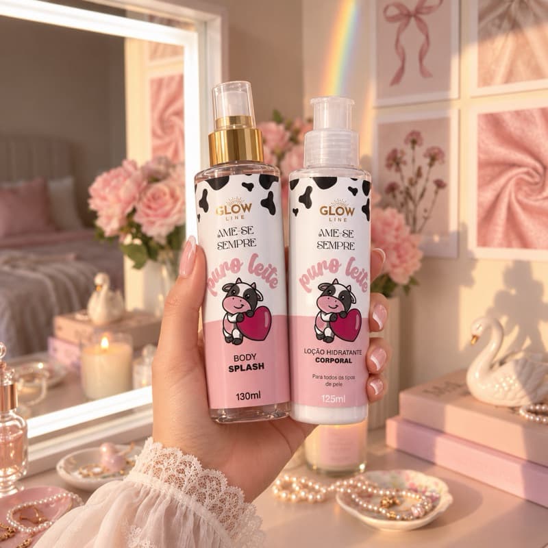 Kit Body Splash E Loção Hidratante Corporal Puro Leite Glow Line 2 Itens