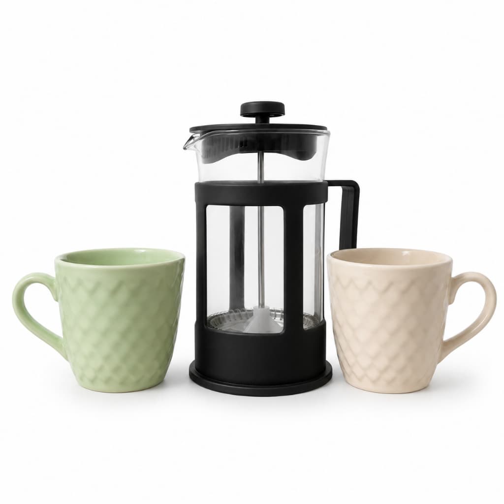 Cafeteira Prensa Francesa 600ml Kit 2 Xícaras Vidro French Press Filtro Inox Café Chá Cremeira