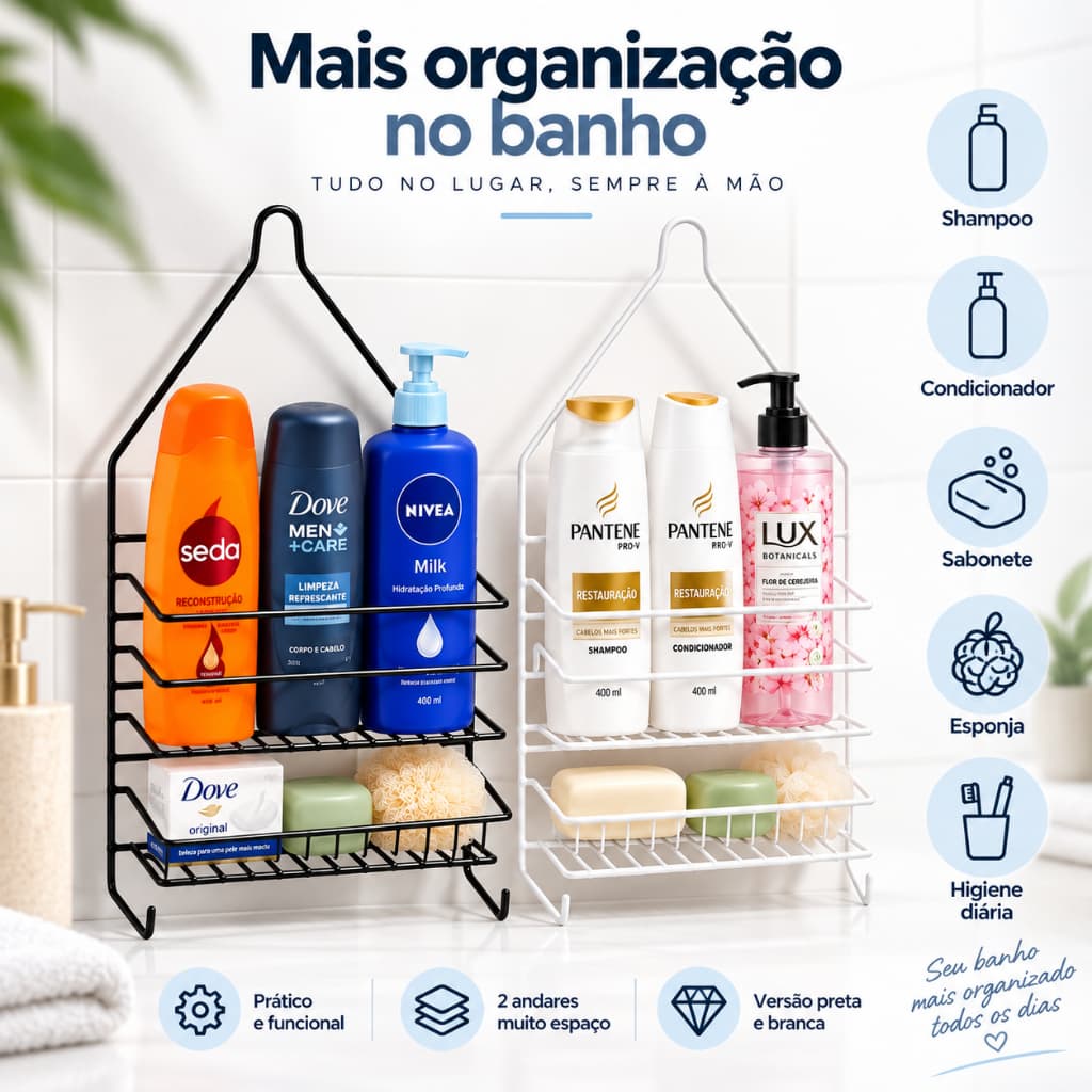 Porta Suporte Shampoo Sabonete Pendurar No Registro Cor Preto