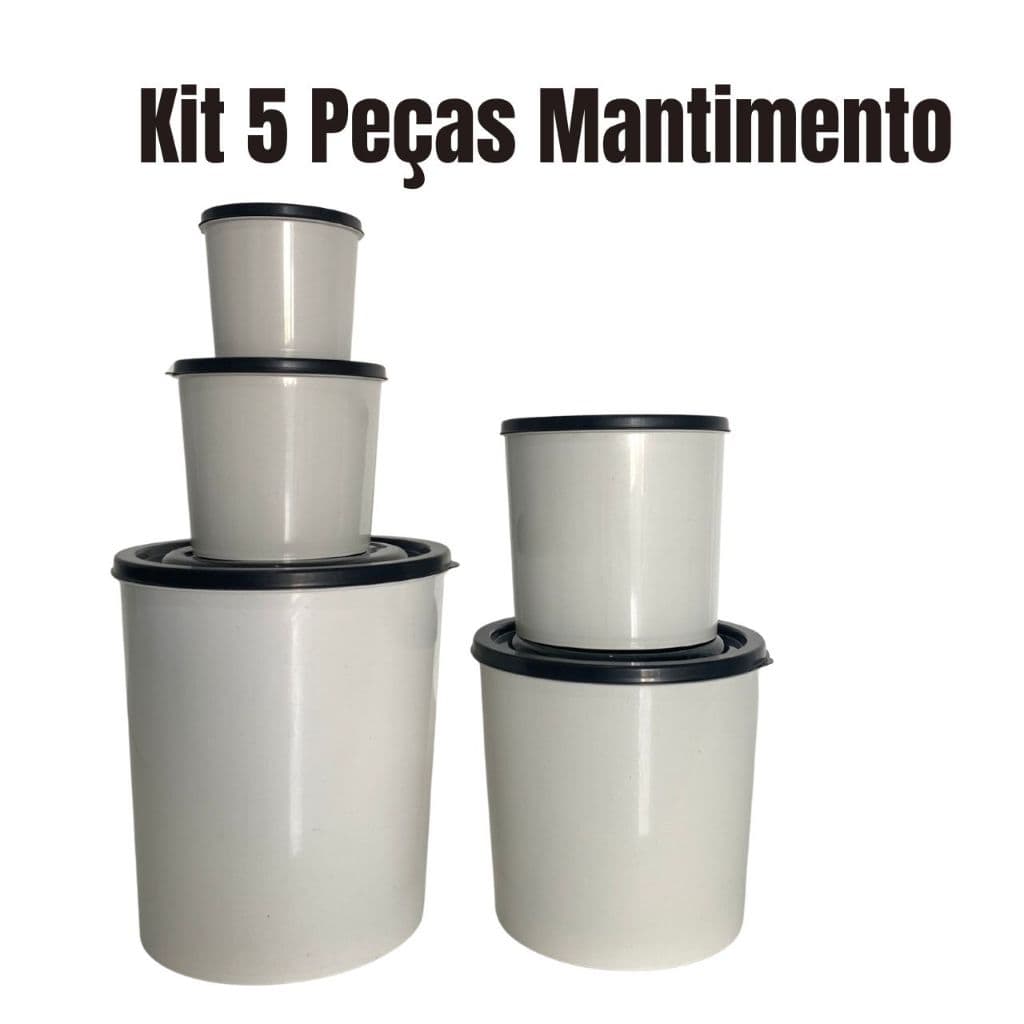Kit 5 mantimentos 7L  - Peças de Plastico com Tampa - Resistente - Hermetico - FREE BPA - Branco, Preto, Vermelho, Rosa.
