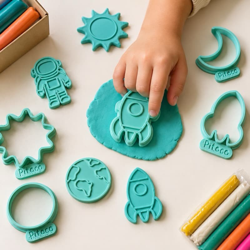 Kit Universo Cortadores e Carimbos + Massinha | Espacial | Astronauta | Brinquedo Educativo Criativo