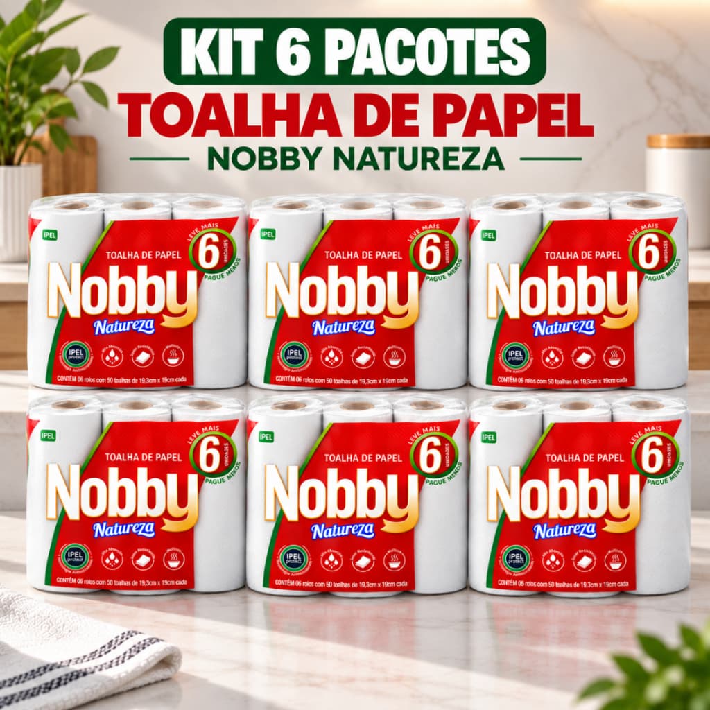 Papel Toalha Cozinha Natureza Folha Dupla 6 Pacotes C/ 6 Rolos cada