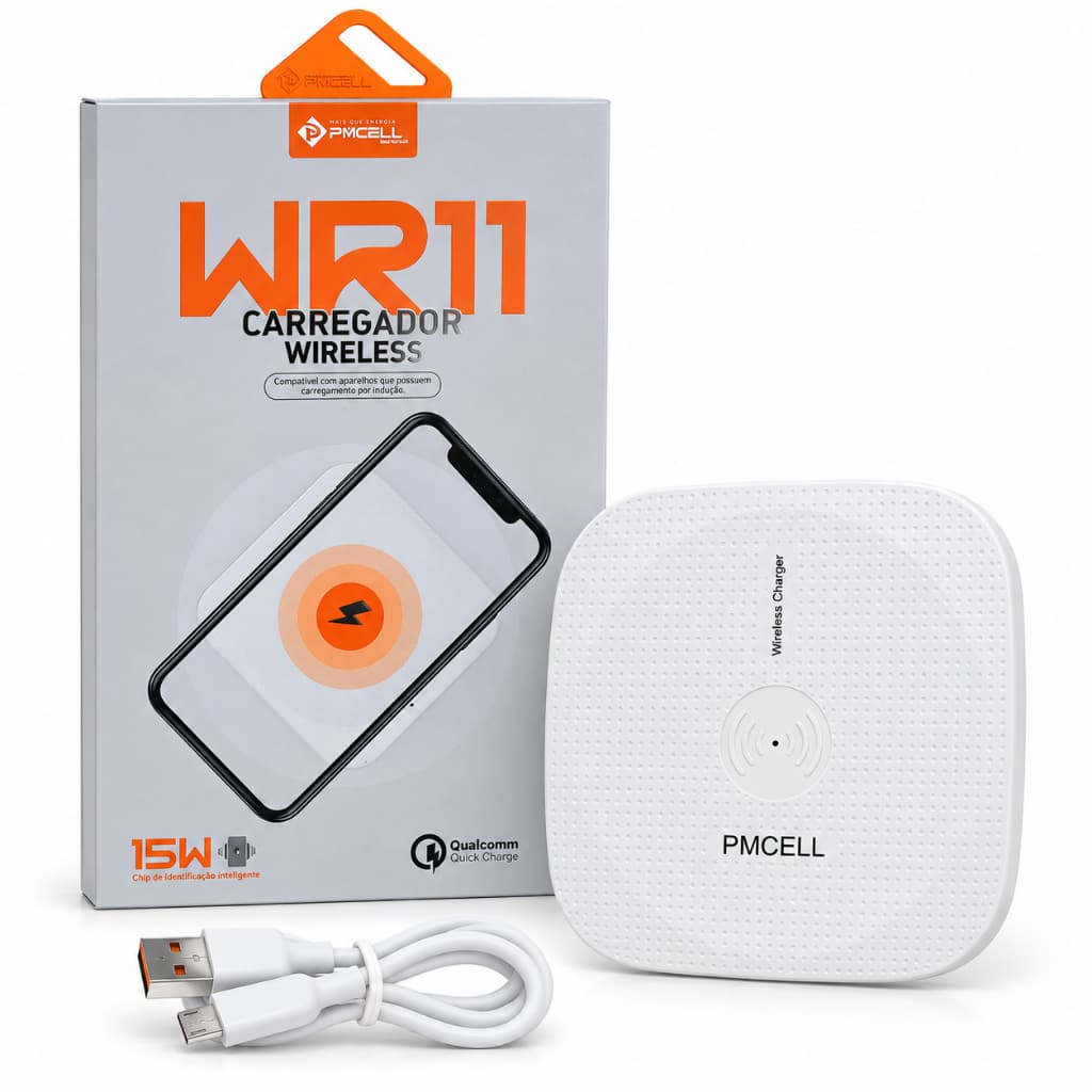 Carregador Sem Fio Wireless PMCELL WR-11 15W por Indução Branco