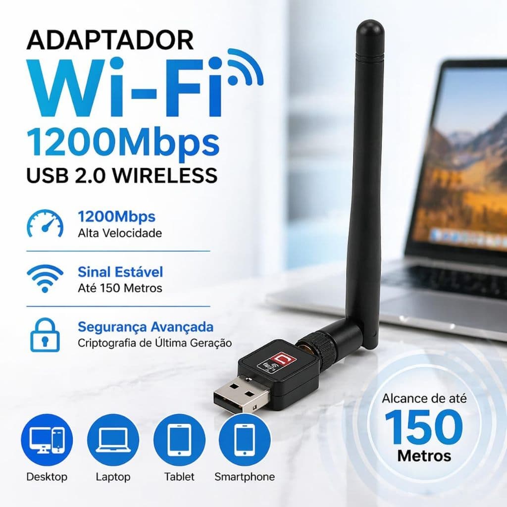 Antena Wifi Adaptador,Usb Adaptador USB Receptor Wireless 1200Mbps - Antena WiFi para Rede Sem Fio Pc E Notebook
