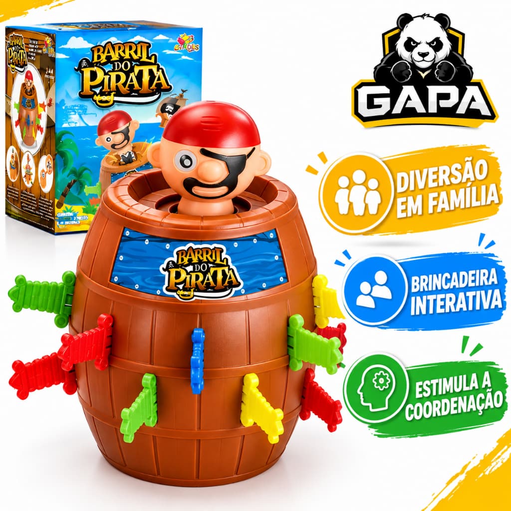Brinquedo Infantil Pula Pirata Jogo Barril Do Pirata, Menina e Menino Jogo Criança
