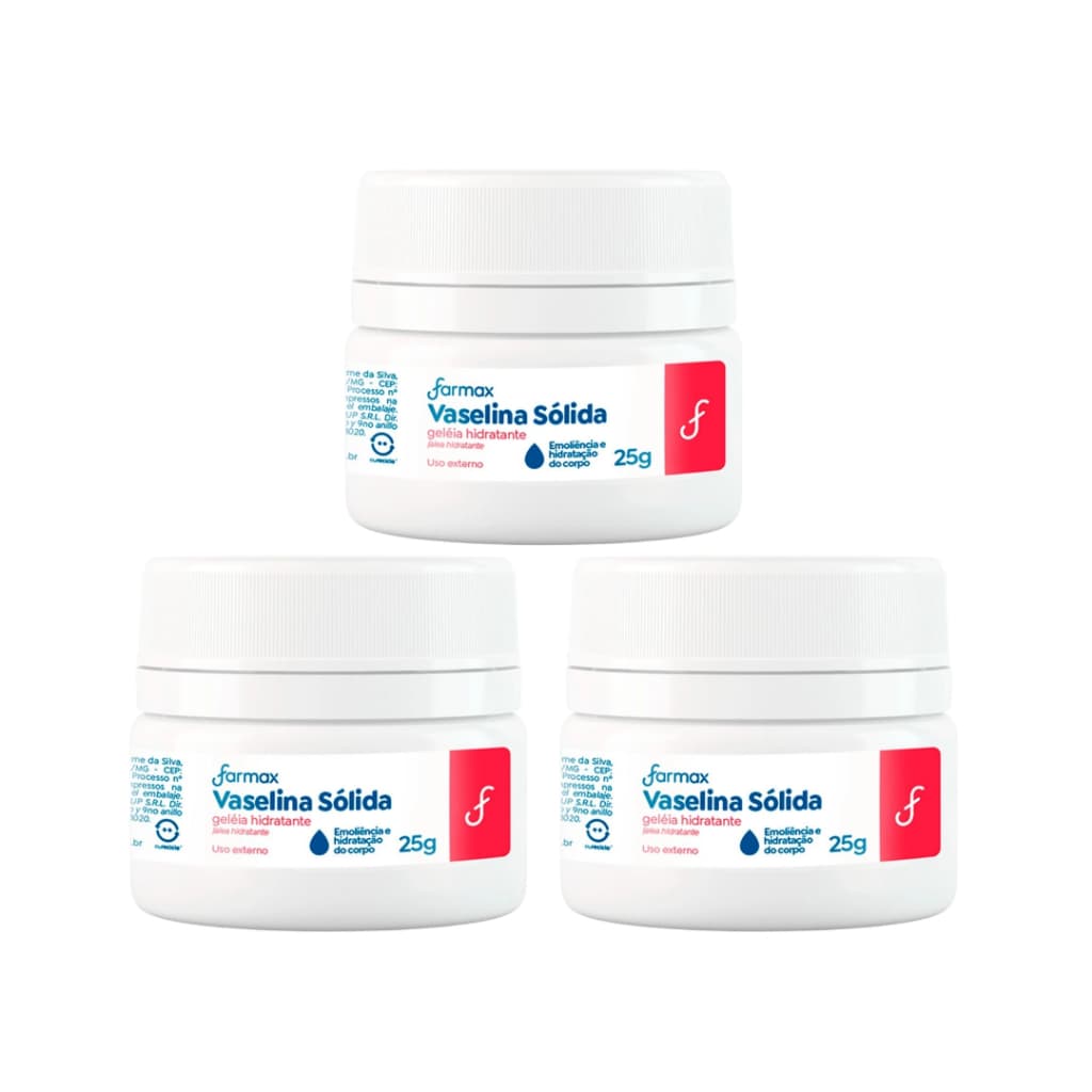 3x Vaselina Geleia Hidratante Farmax 25g - Emoliencia e Hidratação