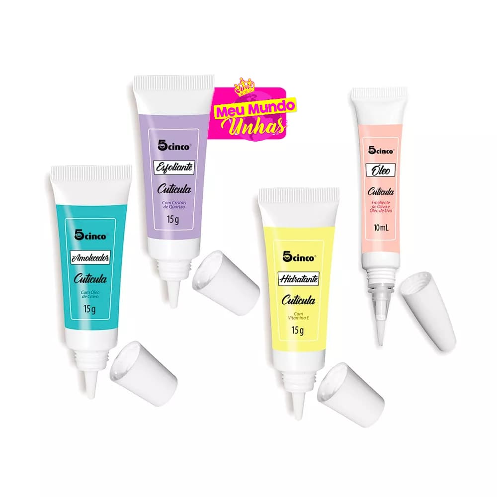 Kit Linha de Tratamento Para Cutículas Amolecedor, Esfoliante, Hidratante e Óleo Para Cutículas - 5cinco