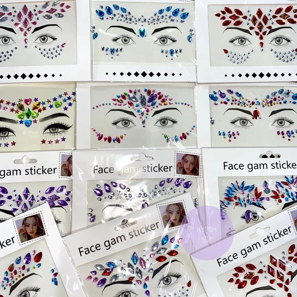 Kit 3 Adesivo P/ Rosto Pedrinha Face Gems Colorido Festas Carnaval 2023