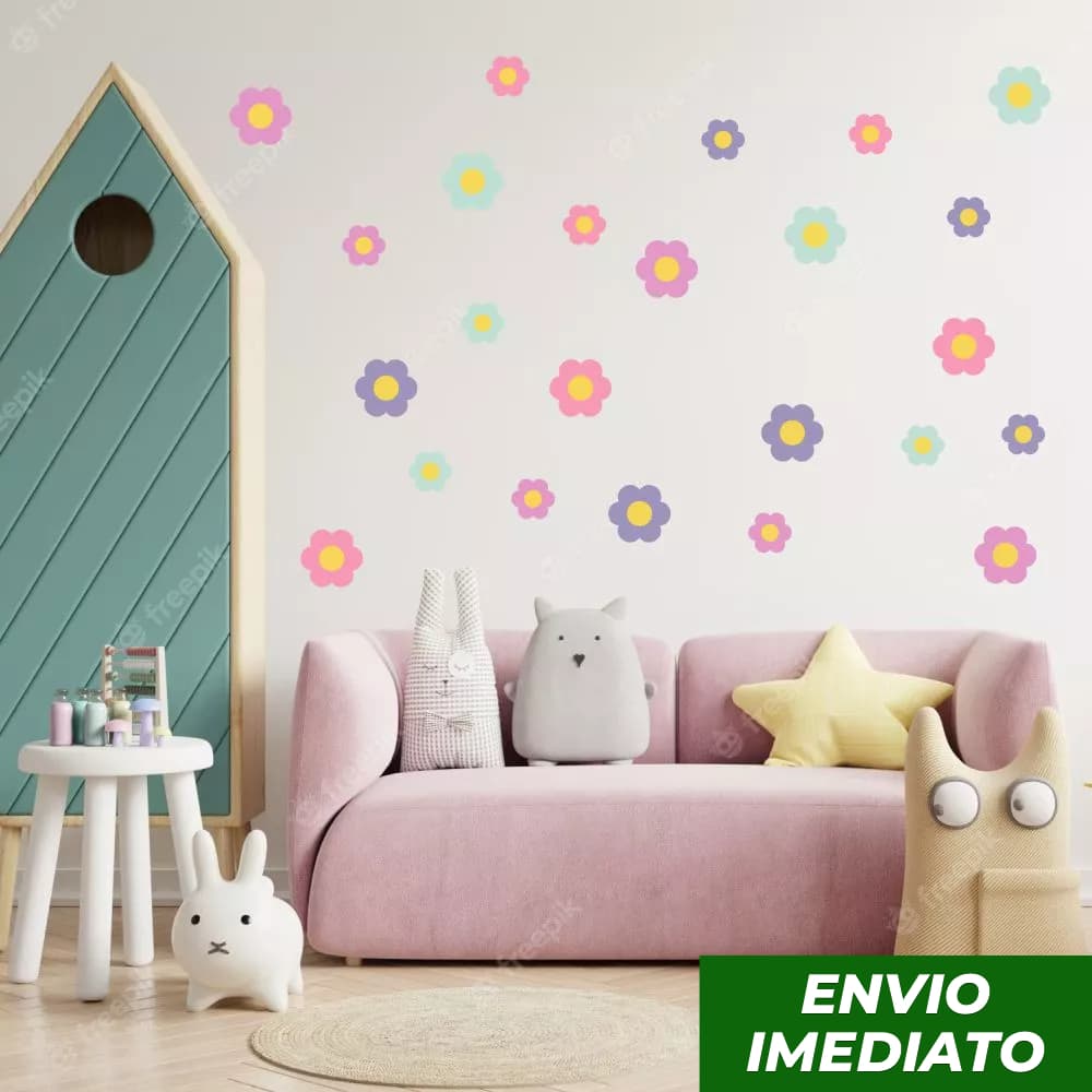 100 Adesivos de Parede Flores - Cores Variadas