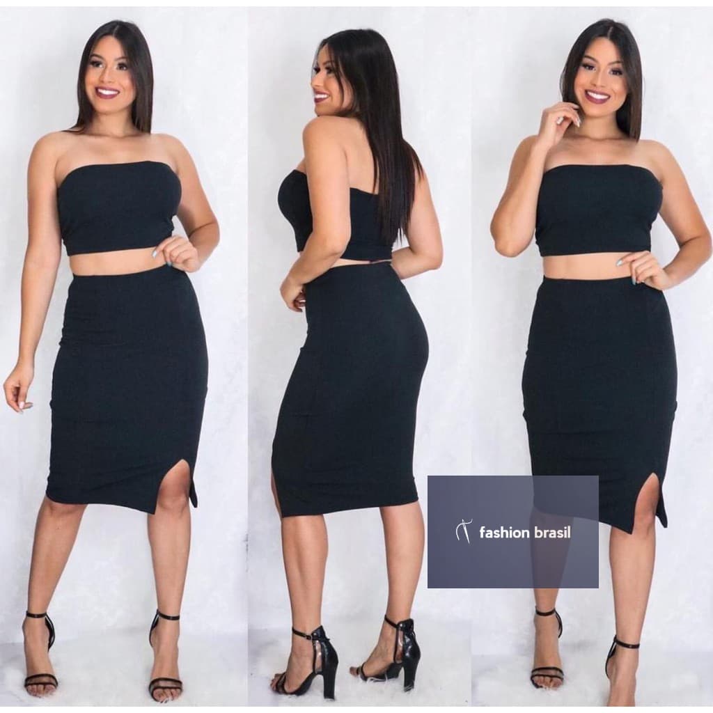 Saia Midi Evangélica Canelada com Fenda Lateral Elegante até o Joelho Feminina