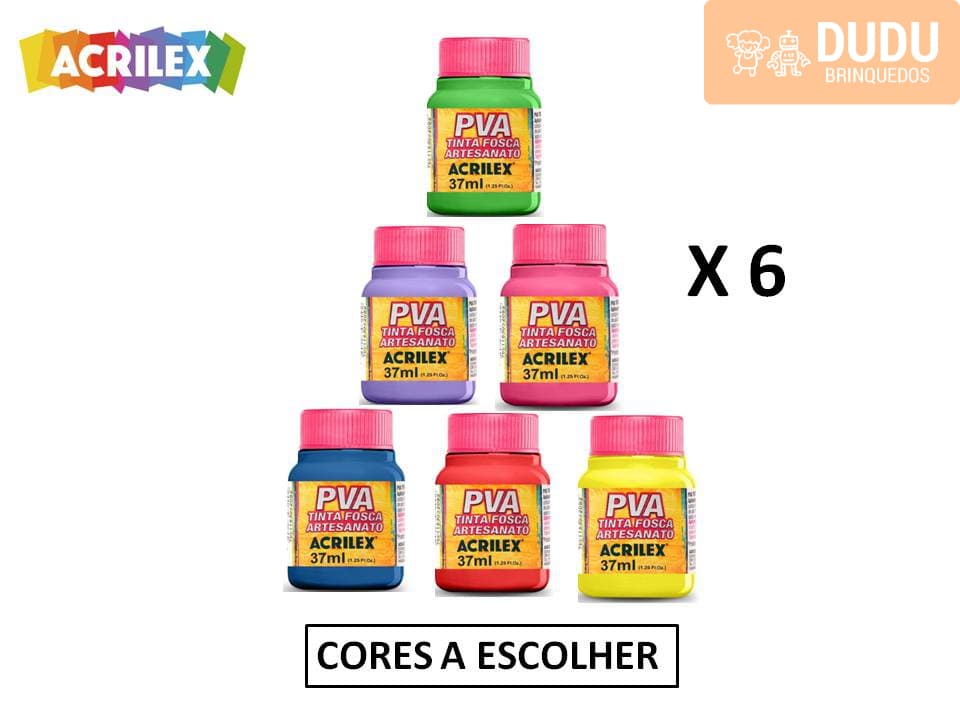 Tinta Fosca Artesanato Pva 37ml FOSCA - Kit Escolha 6 Cores Pelo Chat - Acrilex