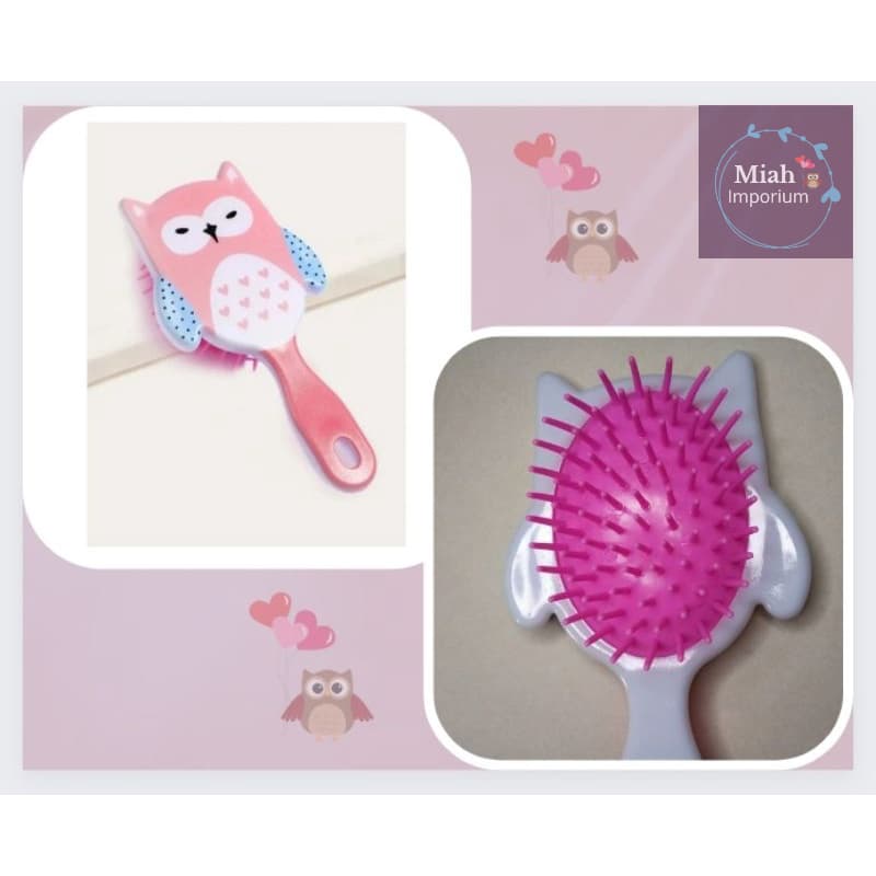 Escova de Cabelo Meninas Infantil Pequena Desenho Animado Coruja Rosa Para Crianças