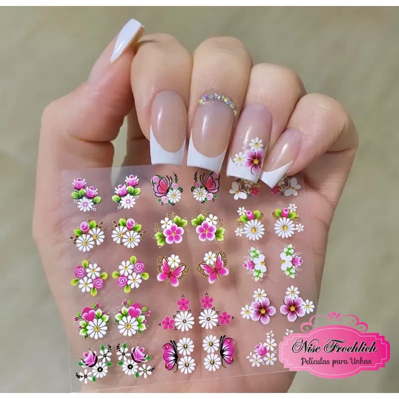 Mini Cartelão Adesivos de Unhas Margaridas e Flores cartela ideal manicure
