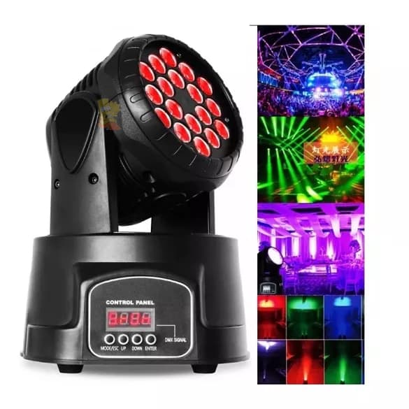 Moving Head Profissional 18 Leds 3w Rgb Dmx Efeito Strobo Dj