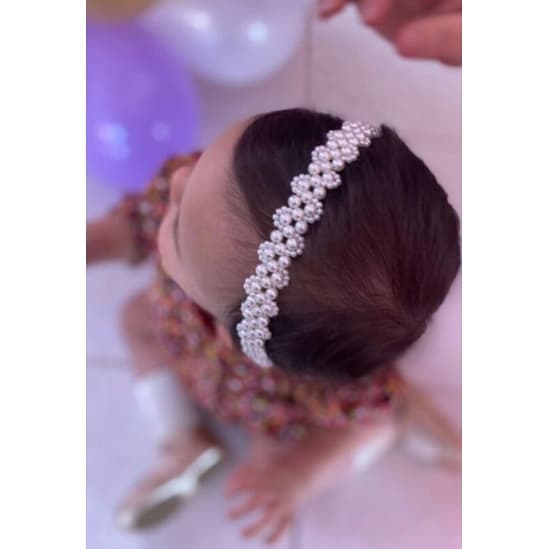 Tiara em Pérola Luxo para Bebês laços RN