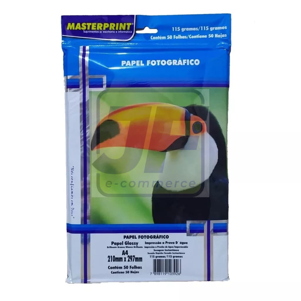 Papel Fotográfico Glossy 115gr 50 Folhas Papel Foto À Prova D'água MasterPrint