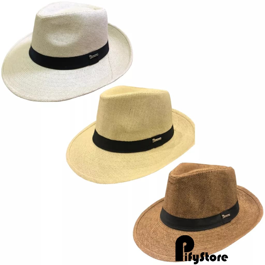 Chapéu  ORIGINAL Estilo Panamá Palha Shantung Faixa Preta Alta Qualidade