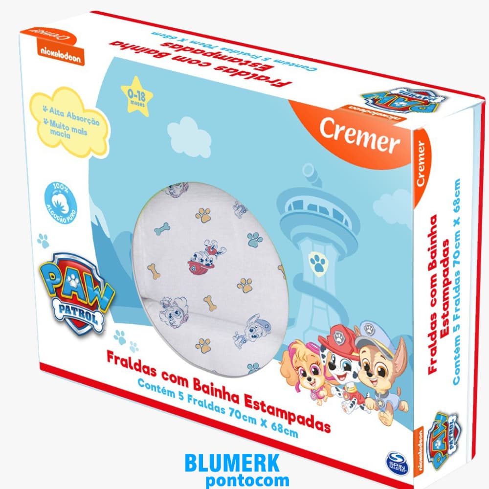 Fralda Patrulha Canina C/ Bainha Com 5 Unidades - Cremer