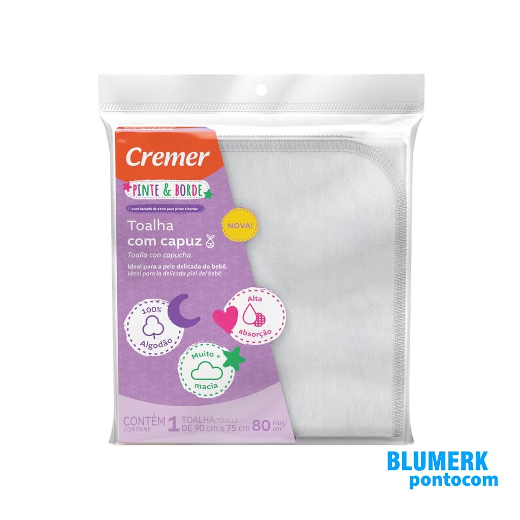 Toalha Com Capuz Pinte e Borde Branco - Cremer