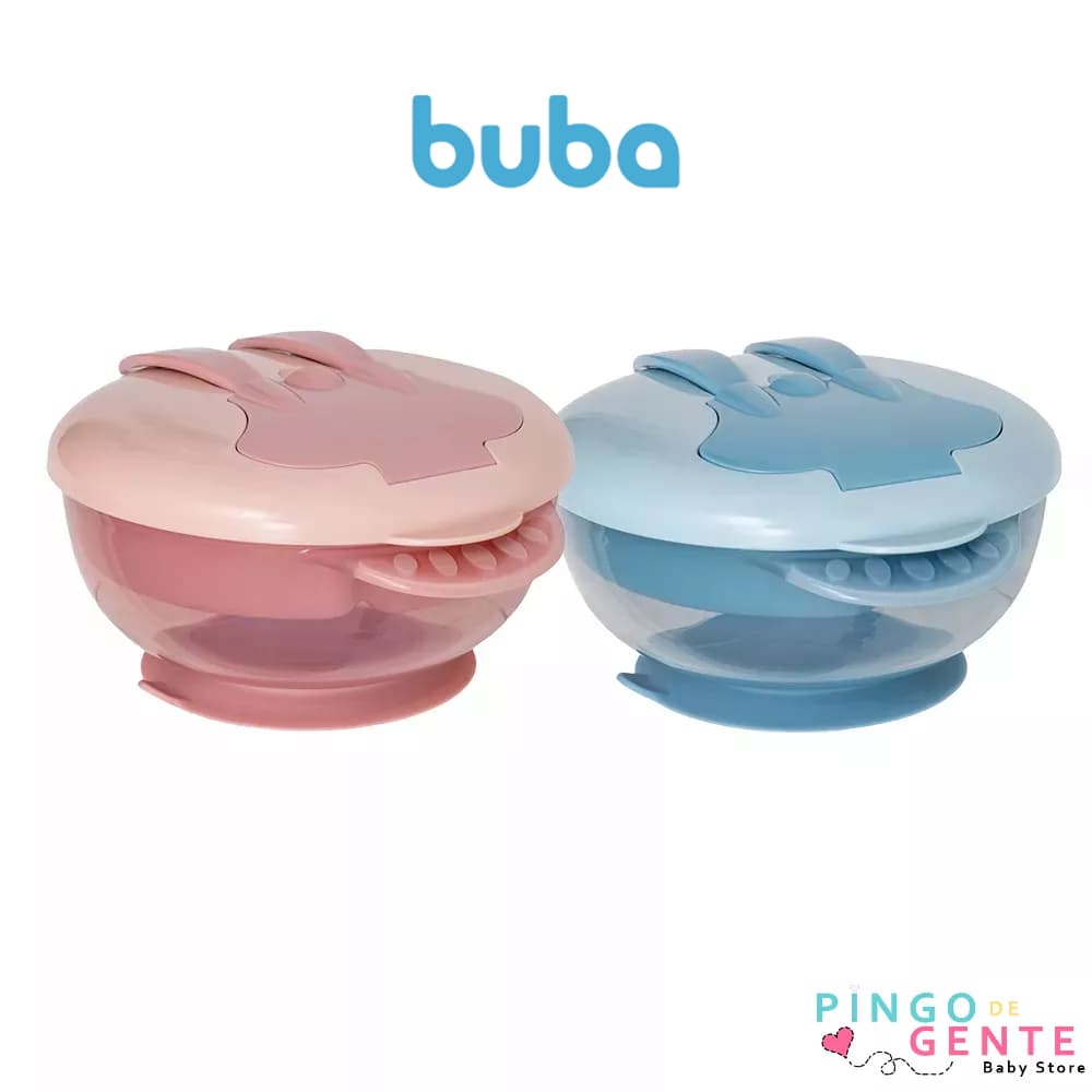 Kit Refeição Com Ventosa, Bowl  Com Divisória Removível Tampa e Talheres Buba