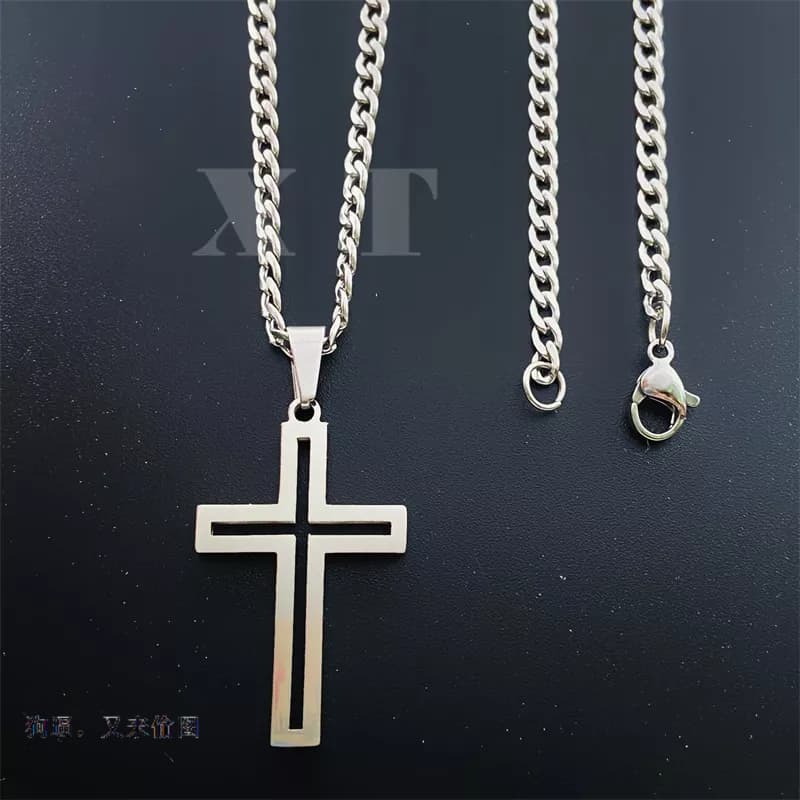 Colar E Pulseira Masculino Cruz Aço Inox Cordao Grumet 1x1