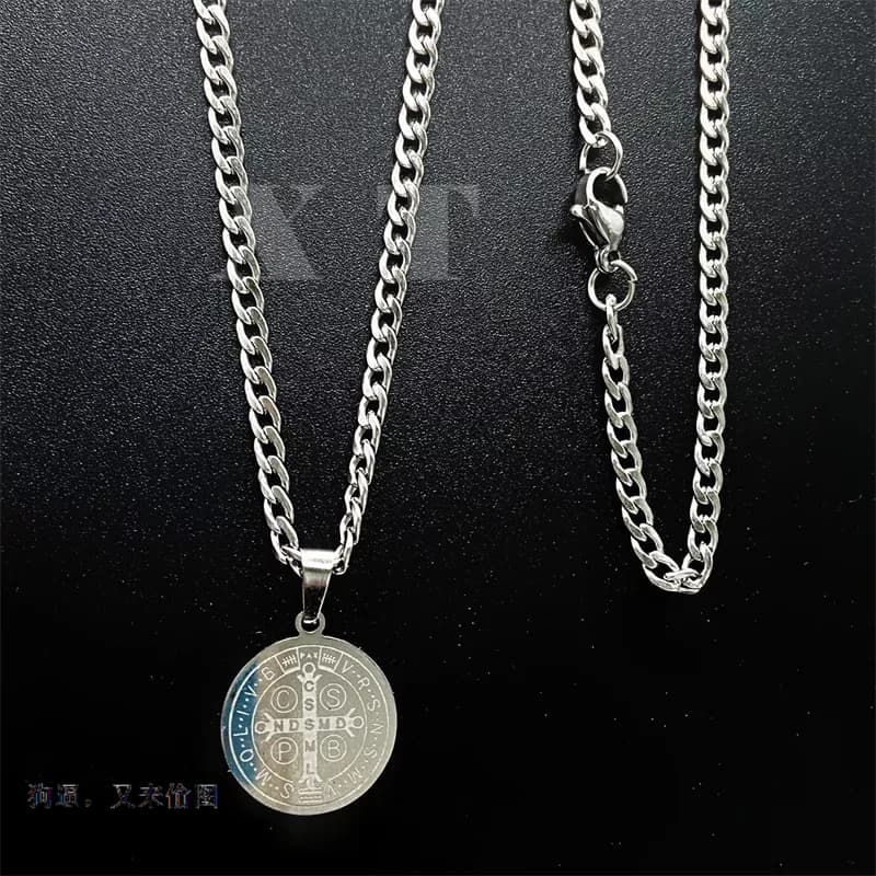Corrente pulseira cordão fina Aço Inox Pingente Cruz Sao Bento 1x1
