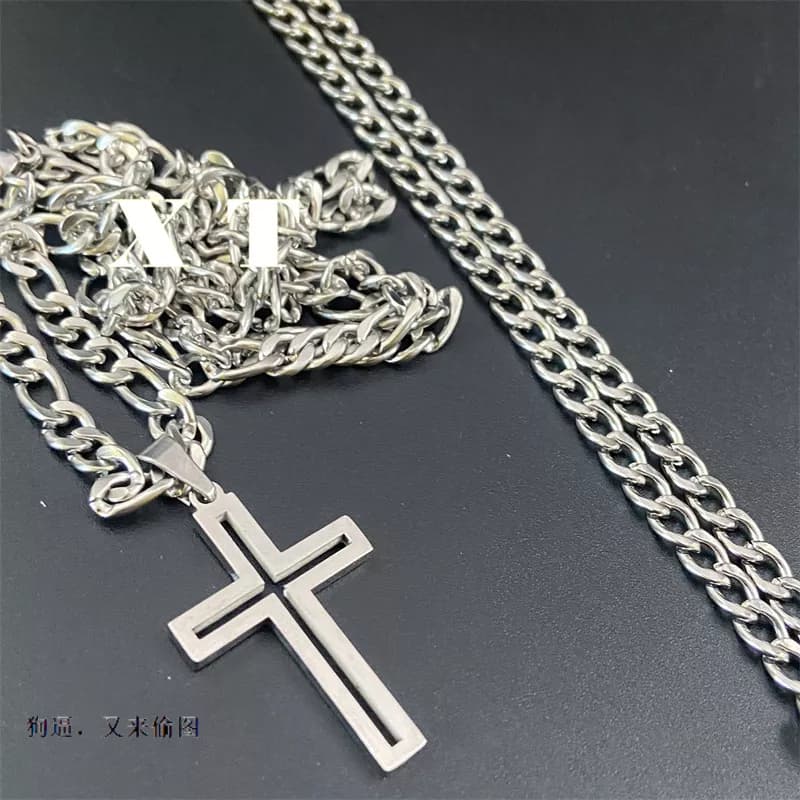 Kit Corrente e Pulseira Masculina cordão aço inox Com Pingente de cruz inoxidável316L