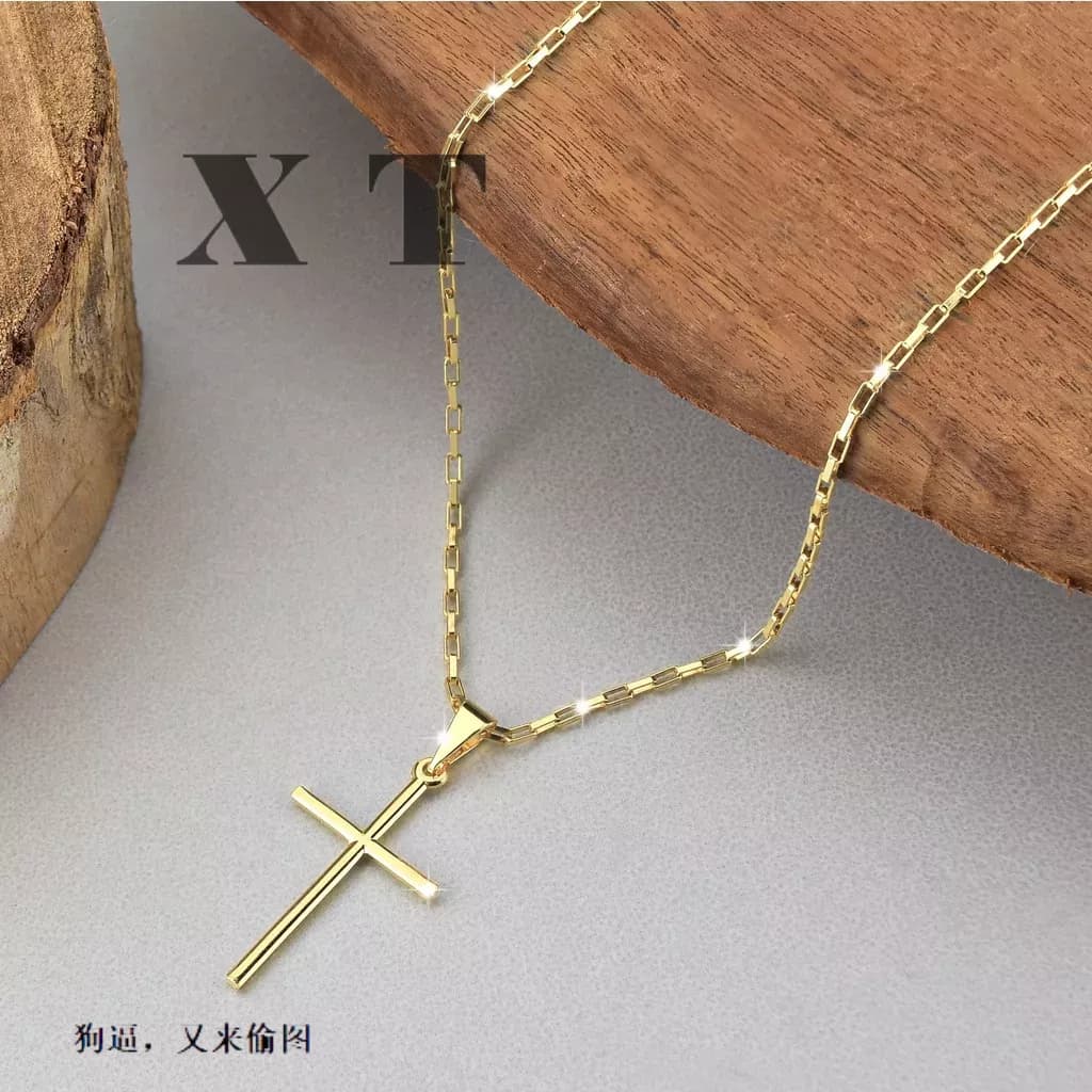 Corrente + Pingente Cruz Palito Banhados a ouro 18k Cordão cadeia Cartie Masculina Crucifixo Moeda Antiga