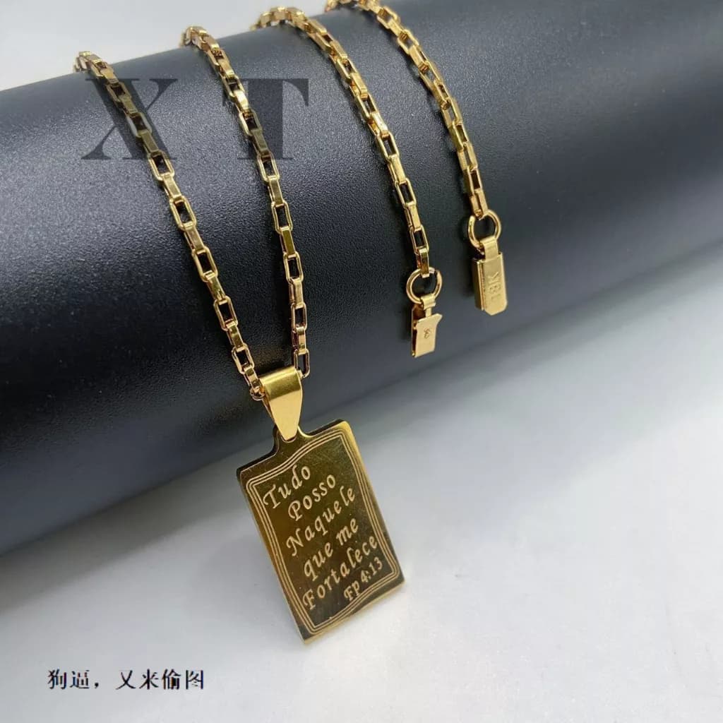 Corrente masculina cadeia de treliça aço inoxidável a 18k,Colar Fina com pingente de Tudo Poços de aço inoxidável