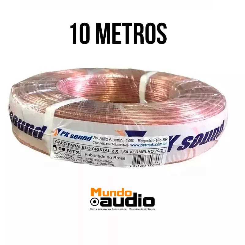 Fio Cabo Paralelo Cristal 2 X 2,5mm - Som Automotivo Permak 10 METROS 100% Cobre - Envio Imediato
