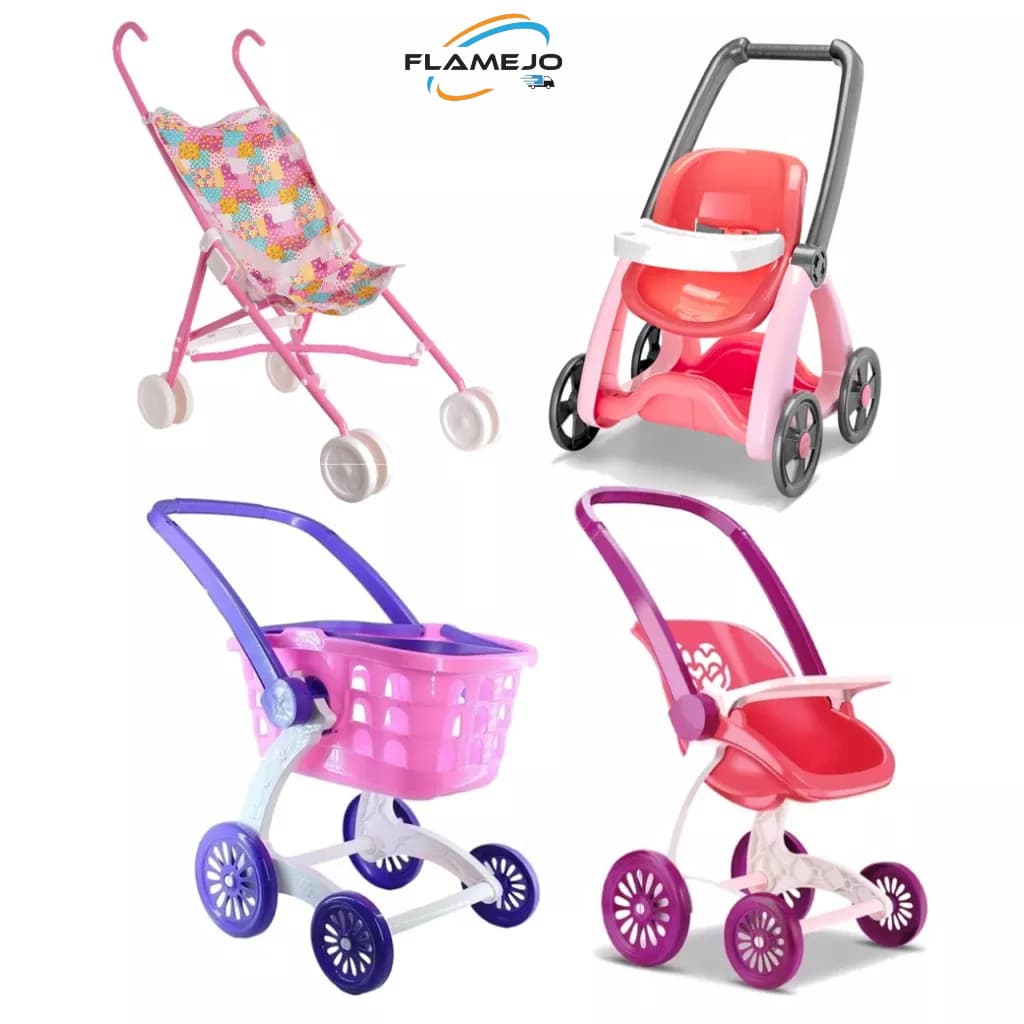 Carrinho de boneca passeio compras mercado 2 em 1 bebe conforto brinquedo infantil faz de conta