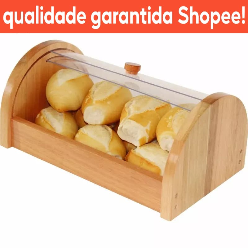 Porta Pão de Madeira Acrilico Cesto Expositor Pão Frances