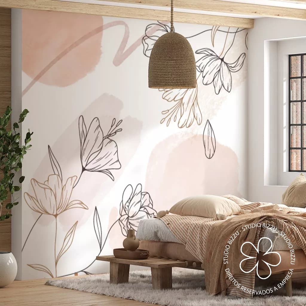 Papel de Parede Boho para Sala Floral Marrom