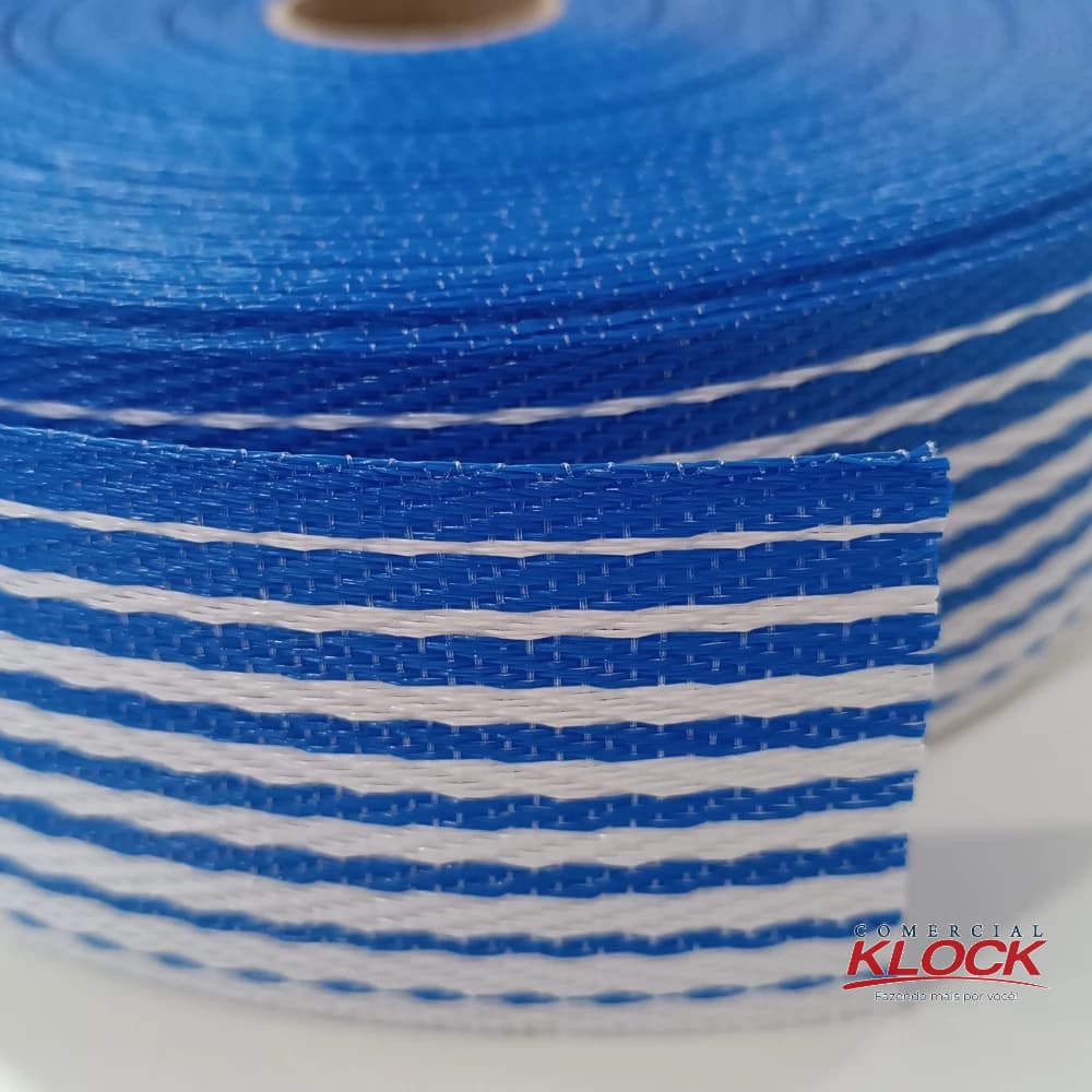 10m Fita Percinta Nylon para Cadeira de Praia 6cm Largura Azul/Branco